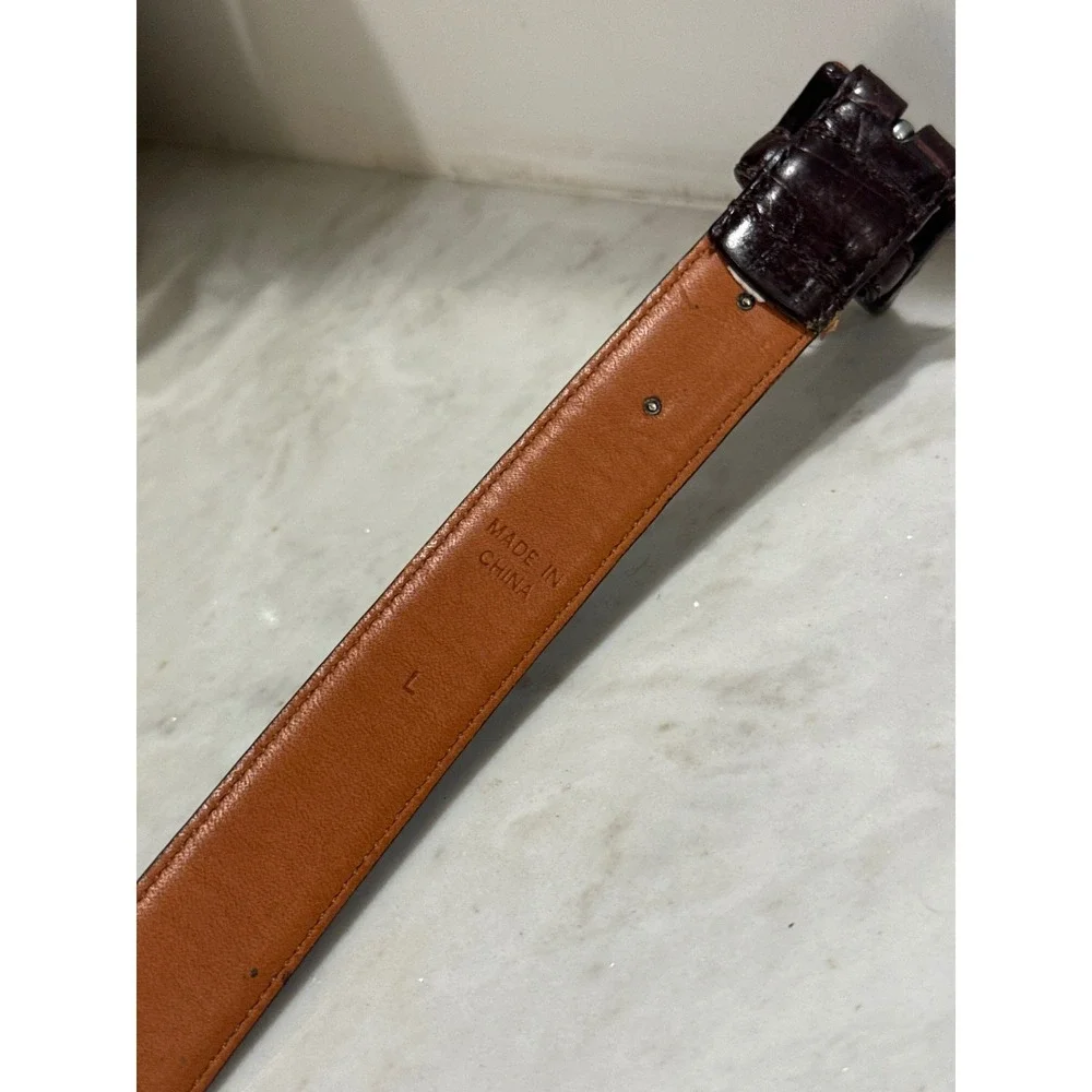 Lauren Ralph Lauren Belt Womens L Brown Croc Embossed Italian Leather Classic